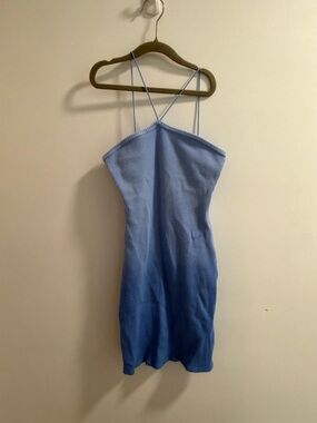Light Blue Ribbed Spaghetti Strap Mini Dress
